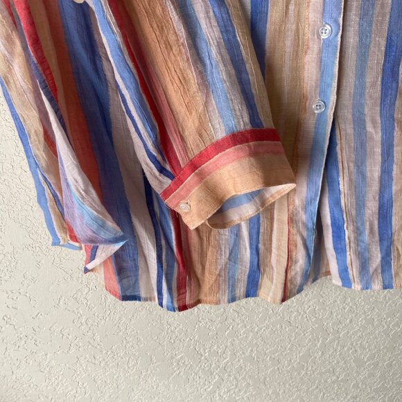 Zac & Rachel Button Up Blouse Woman 1X Striped Coastal Relaxed Beach Resort - Picture 5 of 13